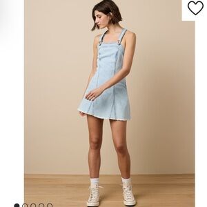 NWT American Eagle Denim Mini Dress Large Fit & Flare Overall Dress Blue
